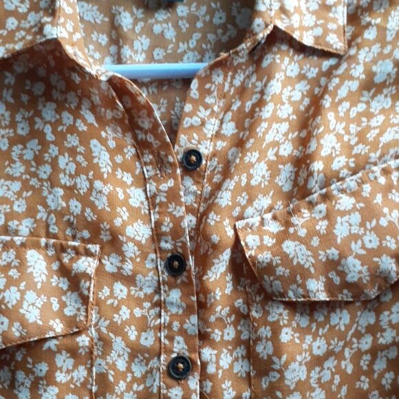 Wild Fable Top Xs Orange Brown Long Sleeve Button Down Sheer Crop  Cropped Shirt - Picture 4 of 6